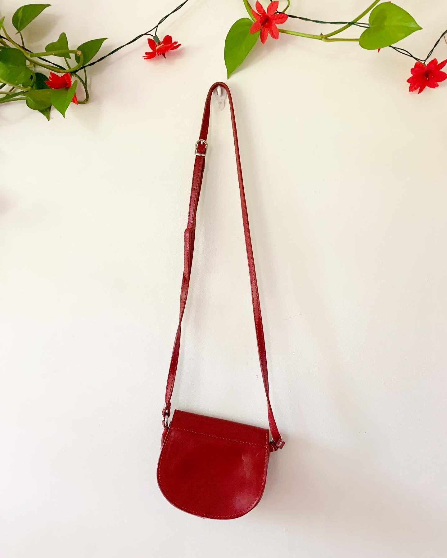 Vera Pelle Italian Leather Crossbody Purse, Red