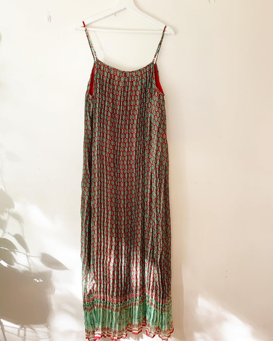 Magic Green & Red Floral Bohemian Spaghetti Strap Maxi Dress