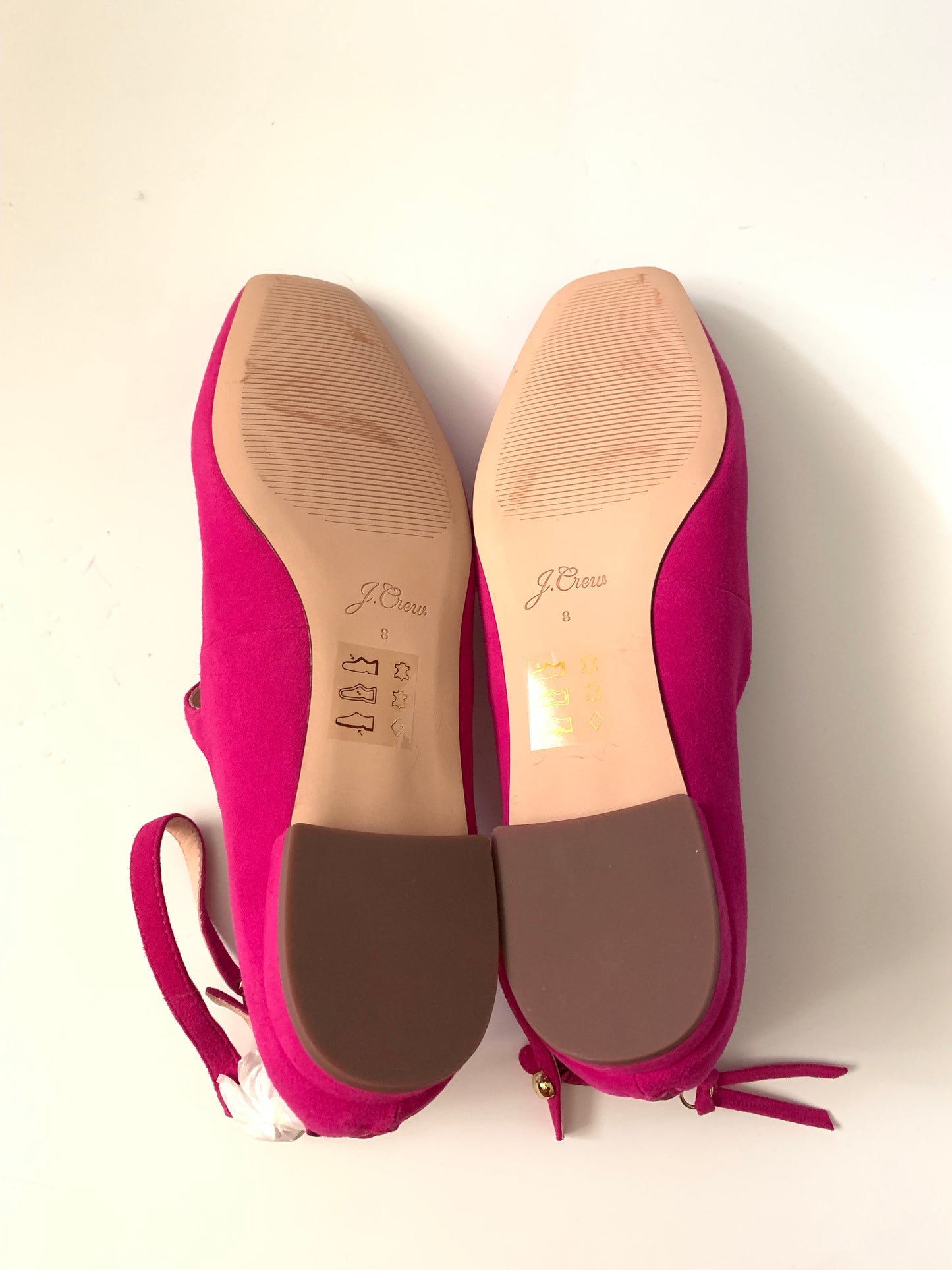 J. Crew Poppy Two-Strap Hot Begonia Pink Suede Leather Flat Shoes, Size 8