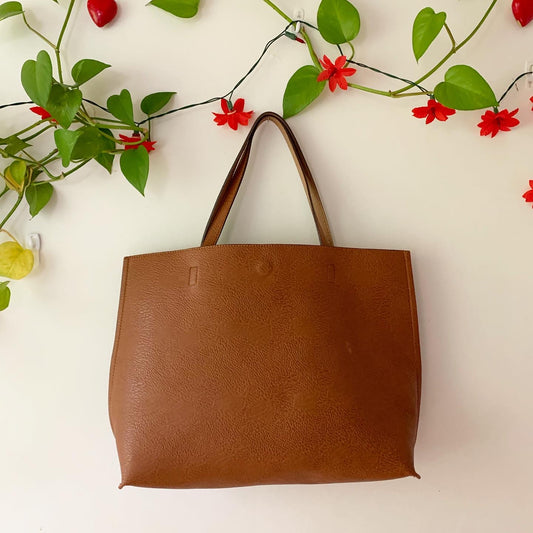 Reversible Oversized Brown Tan Laptop Tote Purse