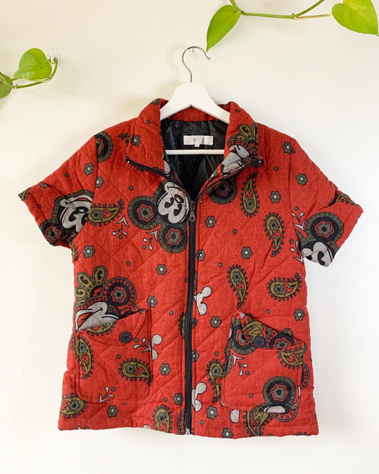 Mickey Print Quilted Short Sleeve Jacket Shacket Size Large