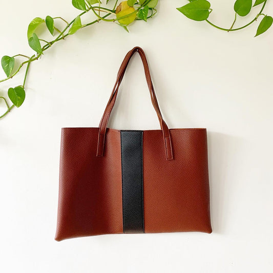 Vince Camuto Brown & Black Vegan Leather Luck Tote Bag