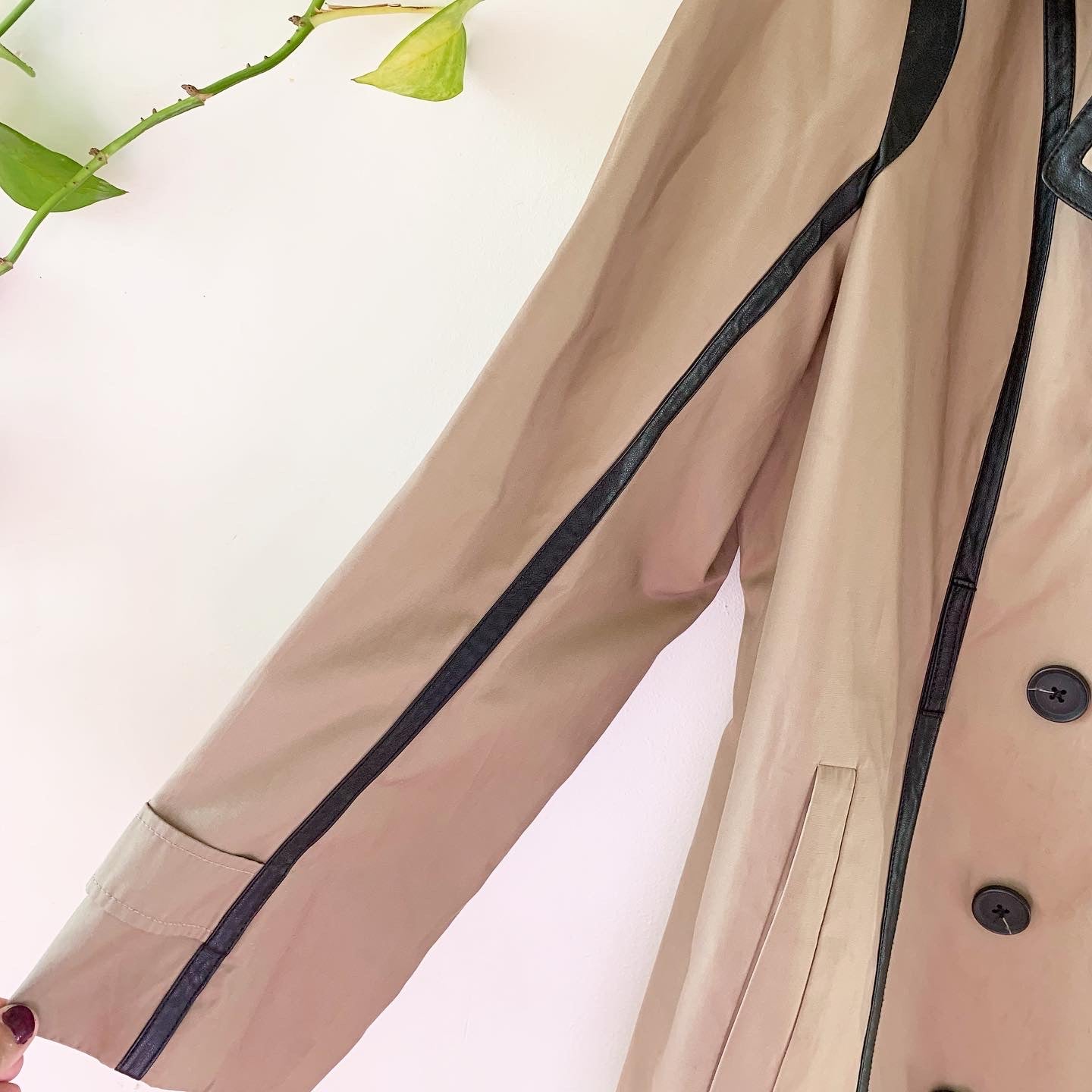 Dana Buchman Leather Trimmed Trench Belted Trench Coat, Size XL