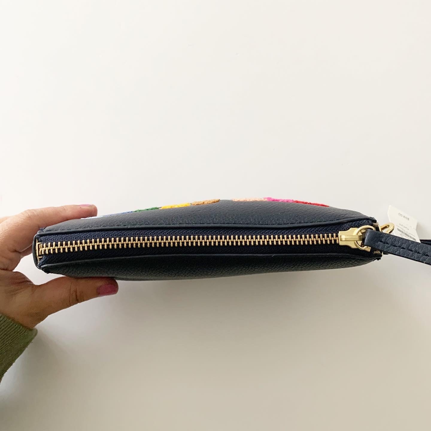 Talbots Mon Cheri Black Rainbow Leather Wristlet Clutch Purse