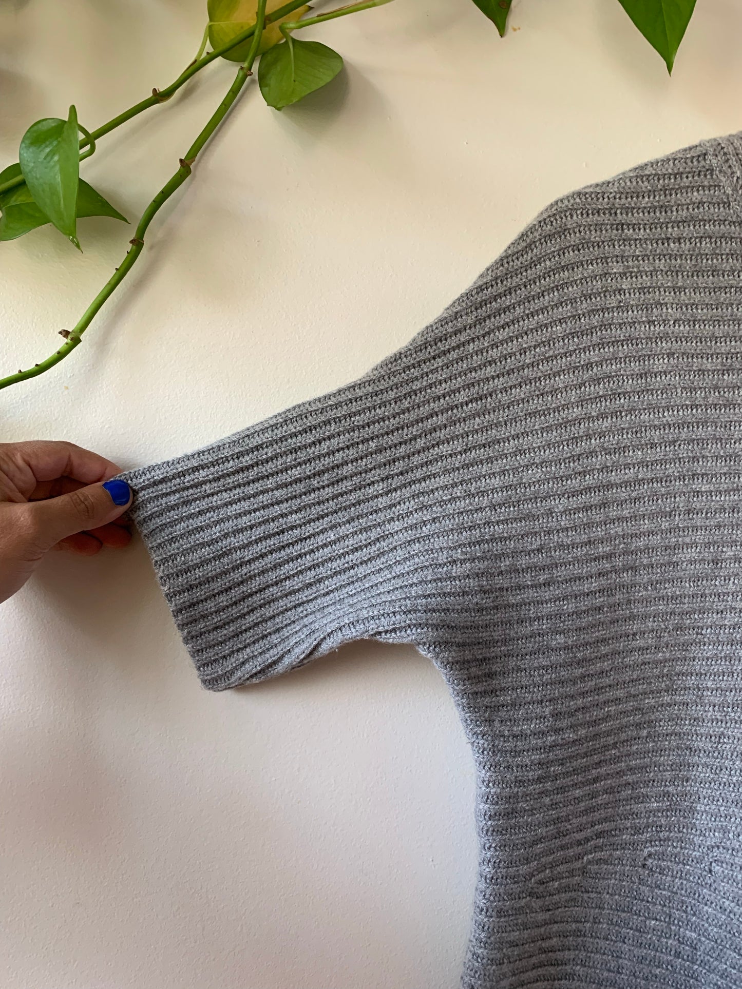 Ann Taylor Gray Cashmere Asymmetrical Short Sleeve Sweater, One-Size
