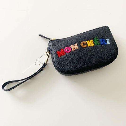 Talbots Mon Cheri Black Rainbow Leather Wristlet Clutch Purse