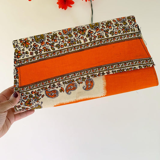 Paisley Print Orange Envelope Clutch