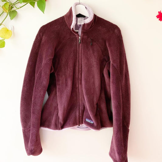 Patagonia Plum Purple Full Zip Fleece Jacket Embroidered Monogram Letter R, Size Small