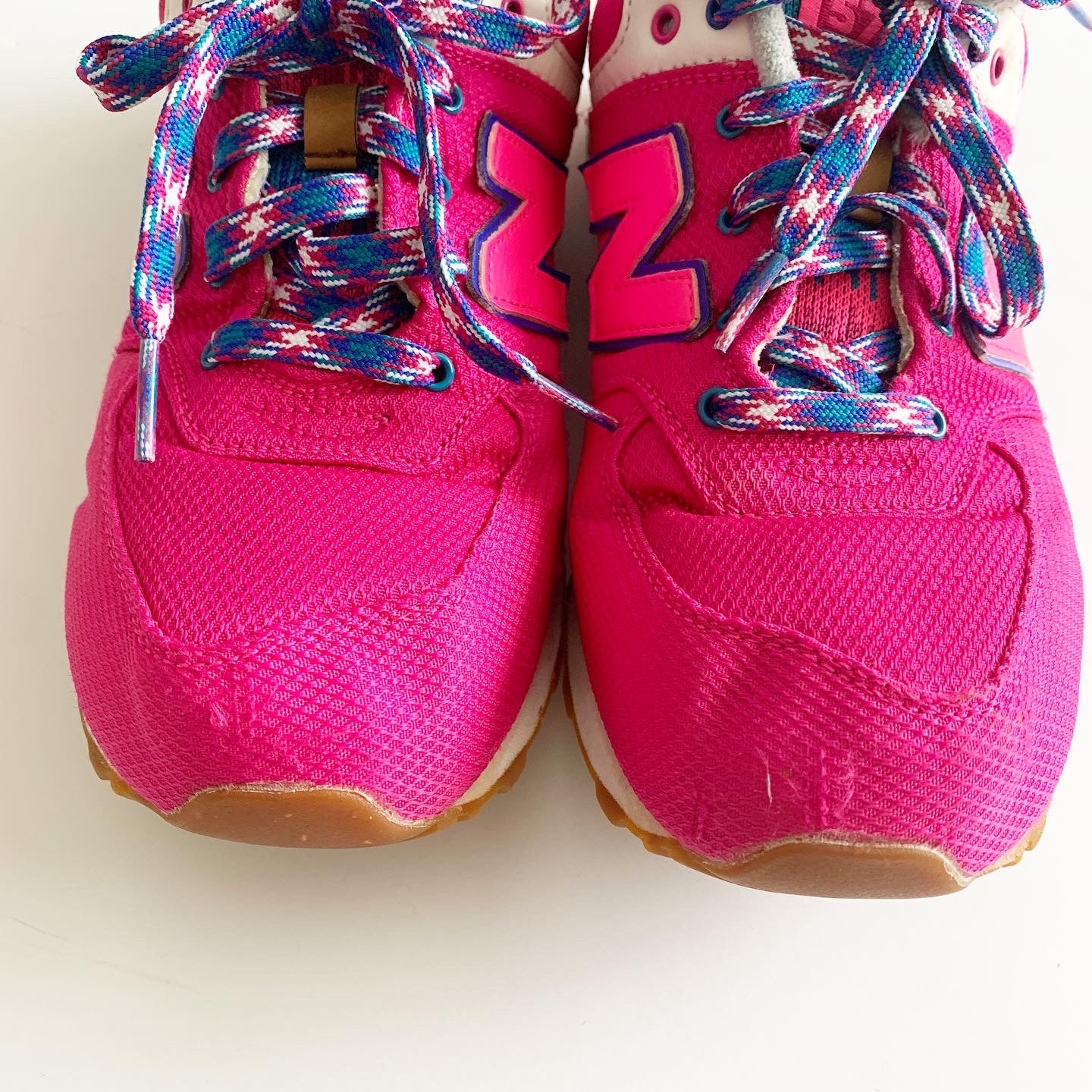 New Balance 574 Pink, Blue, White Sneakers, 7