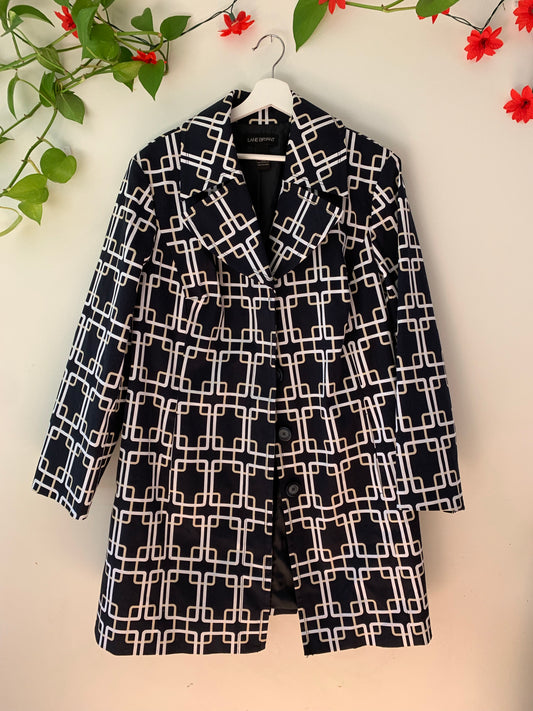 Lane Bryant Trench Coat, Navy White Print, Size 20
