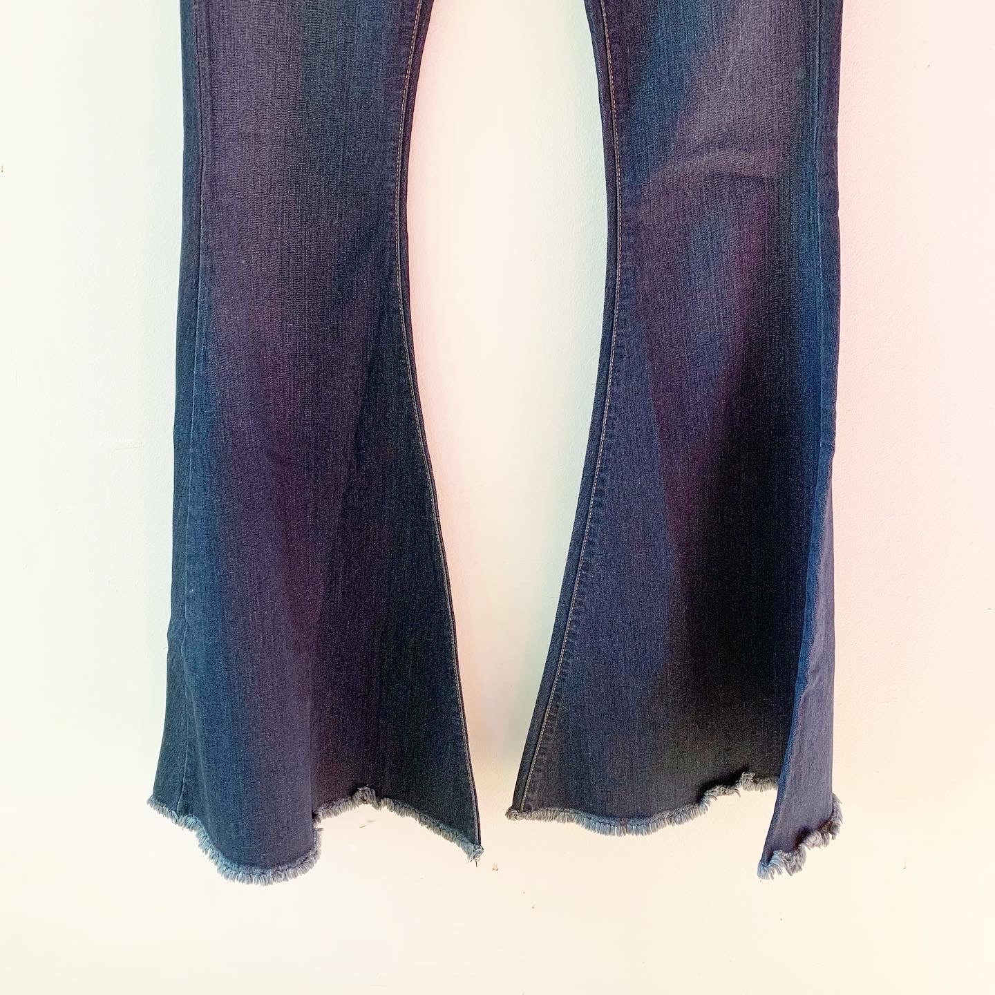 Free People Bell Bottom Frayed Hem Blue Jeans, Size 26