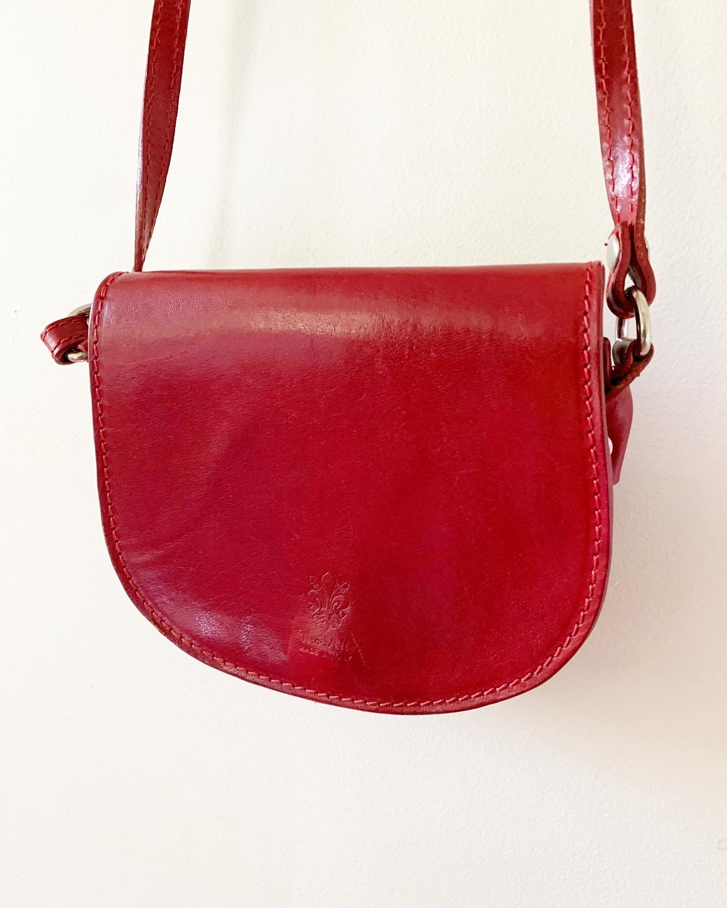 Vera Pelle Italian Leather Crossbody Purse, Red