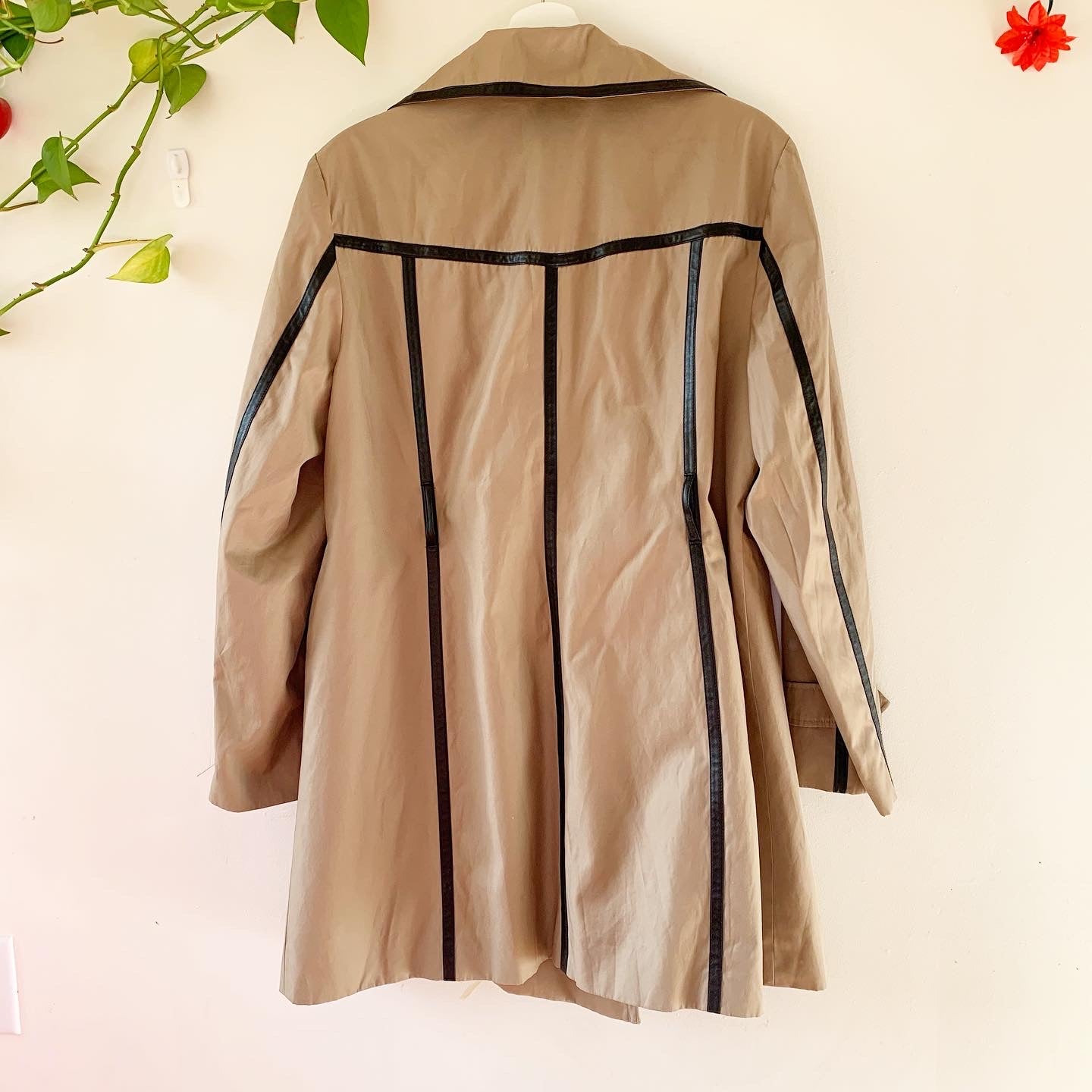 Dana Buchman Leather Trimmed Trench Belted Trench Coat, Size XL