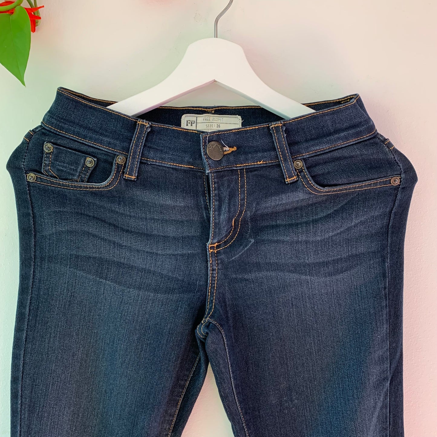 Free People Bell Bottom Frayed Hem Blue Jeans, Size 26