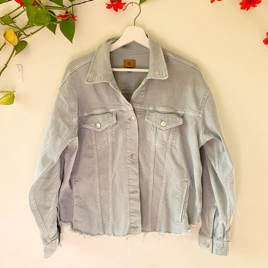 Ralph Lauren Blue Light Wash Frayed Hem Jean Jacket, Size 1X