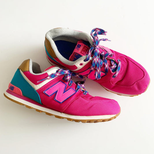 New Balance 574 Pink, Blue, White Sneakers, 7