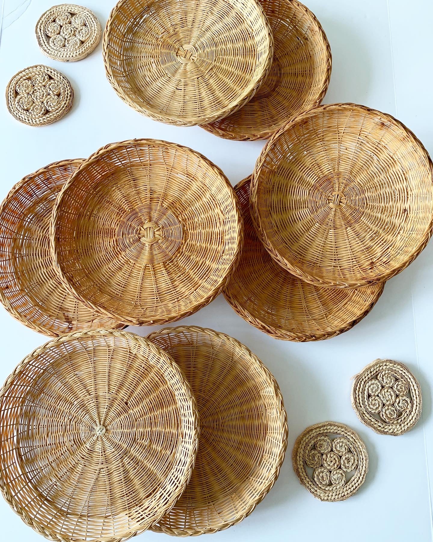 Bundle of 12 Boho Wicker Trivet Wall Baskets Gallery Wall Rattan
