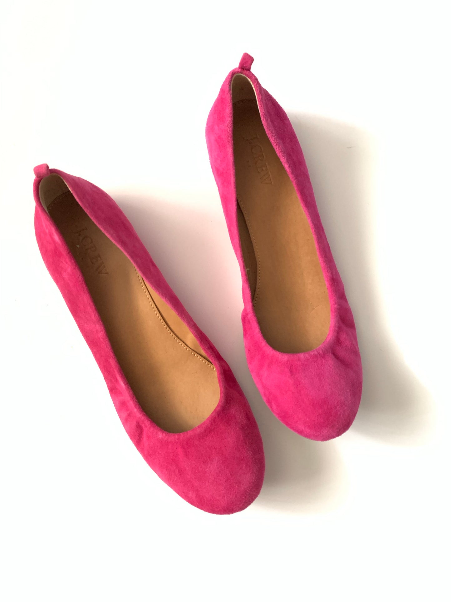 J. Crew Factory Hot Pink Suede Leather Round Toe Ballet Flat Shoes, Size 8.5