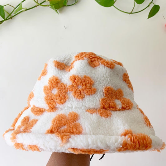 Faux Fur Retro Inspired Floral Bucket Hat