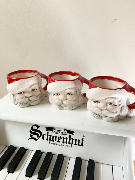 Set of 3 Vintage 1979 Handmade Mini Santa Christmas Mugs