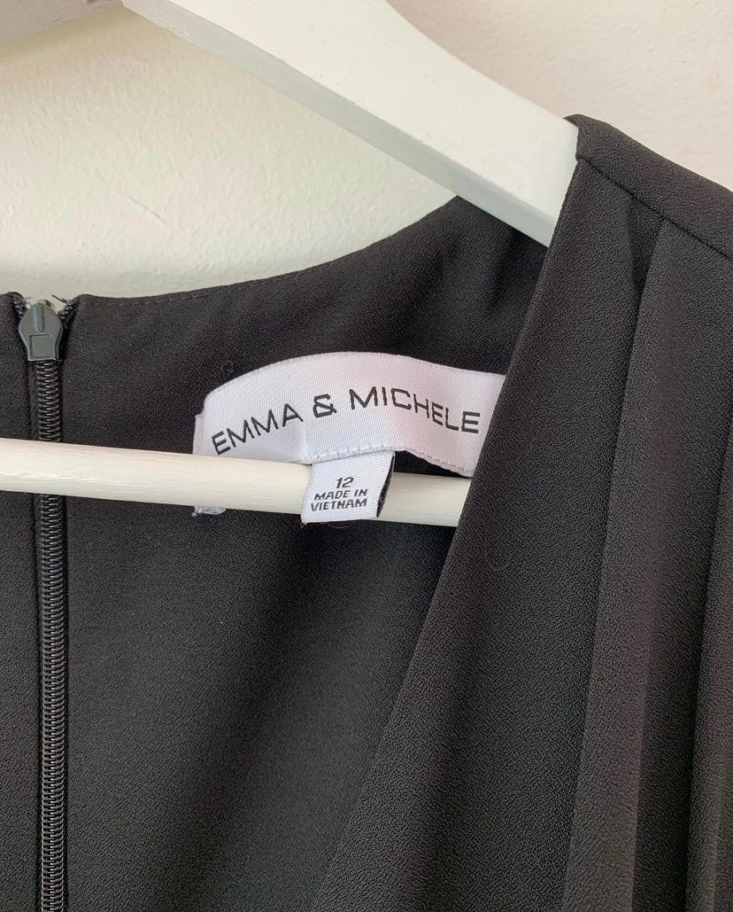 Emma & Michelle Black Belted Wide Split Leg Jumpsuit, Size 12
