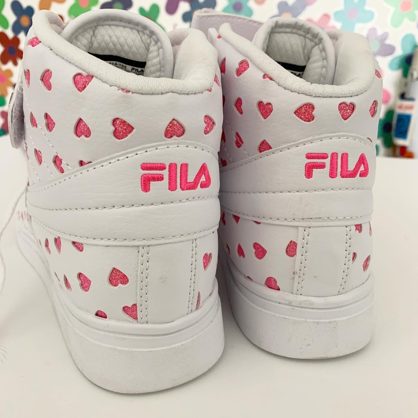 Fila Vulc 13 Heart High Top Sneaker Women's  Pink White Size 8.5