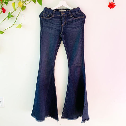 Free People Bell Bottom Frayed Hem Blue Jeans, Size 26