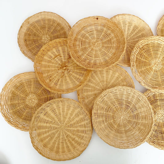 Bundle of 7 Boho Wicker Trivet Wall Baskets Gallery Wall Rattan