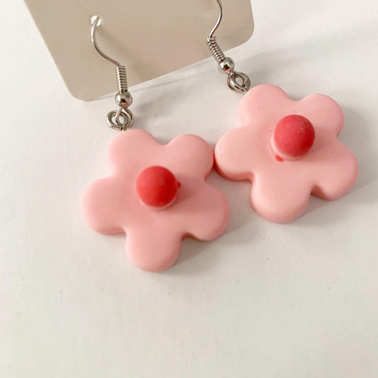 Pink Floral Retro Inspired Dangle Small Earring