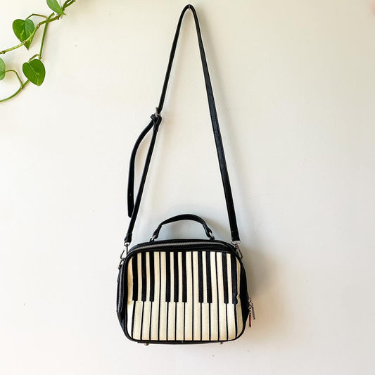 Charming Charlie Black & White Glitter Piano Crossbody & Satchel Purse