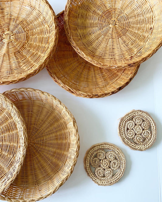 Bundle of 12 Boho Wicker Trivet Wall Baskets Gallery Wall Rattan