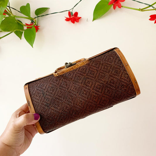 Textured Hard Shell Brown Purse