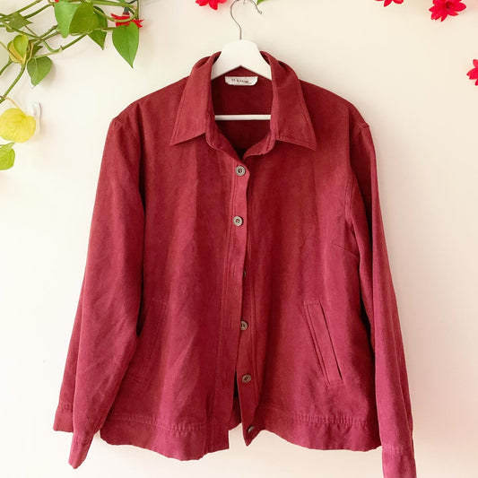 H Look Vintage Burgundy Button Down Light Shacket