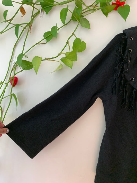 Kenar Suede Fringe Jacket, Black, Women's
