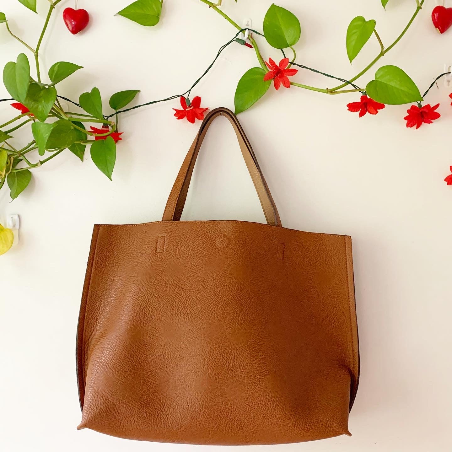 Reversible Oversized Brown Tan Laptop Tote Purse