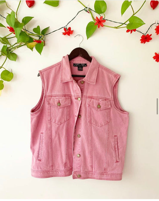 Vintage NY Line Pink Denim Vest, Size Large