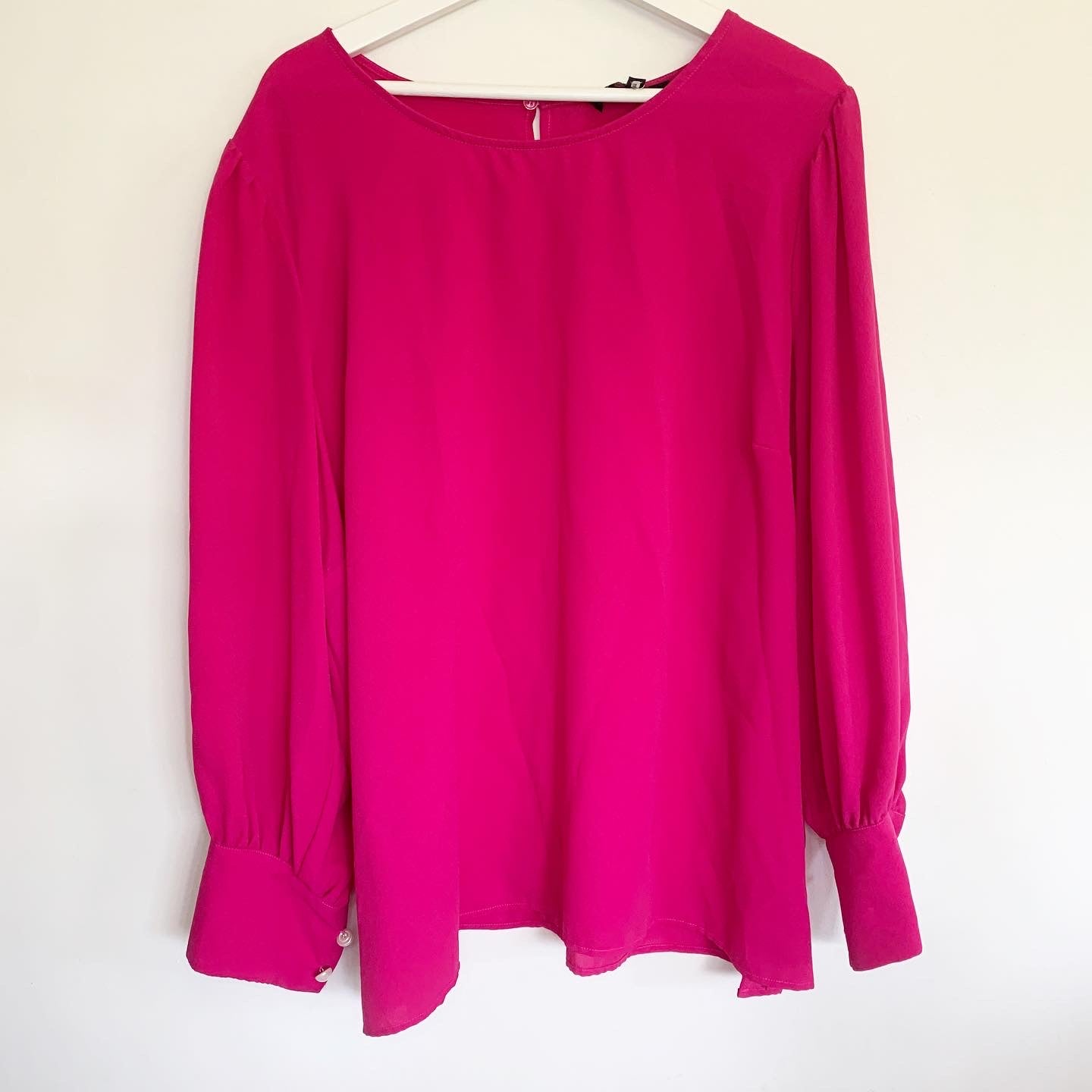 Eloquii Pink Puff Sleeve Top with Pearl Details