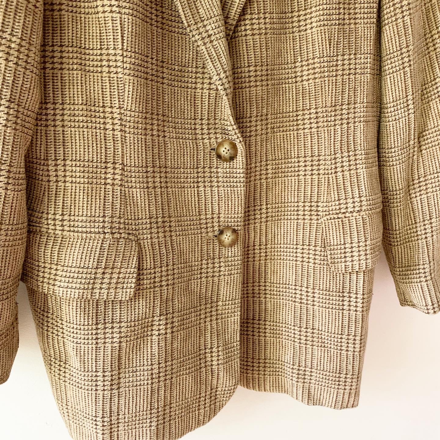 Talbots Vintage Tan Hounds tooth Plaid Blazer, Size 12 Petite