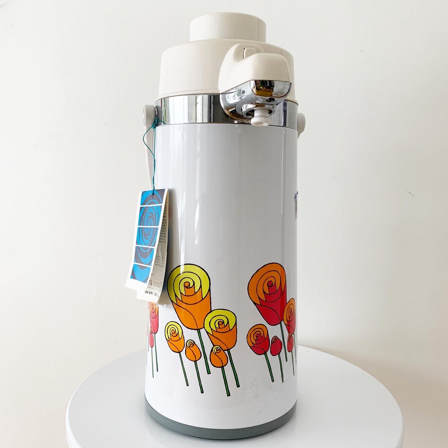 Vintage 1970s Floral Air Pot Thermos White