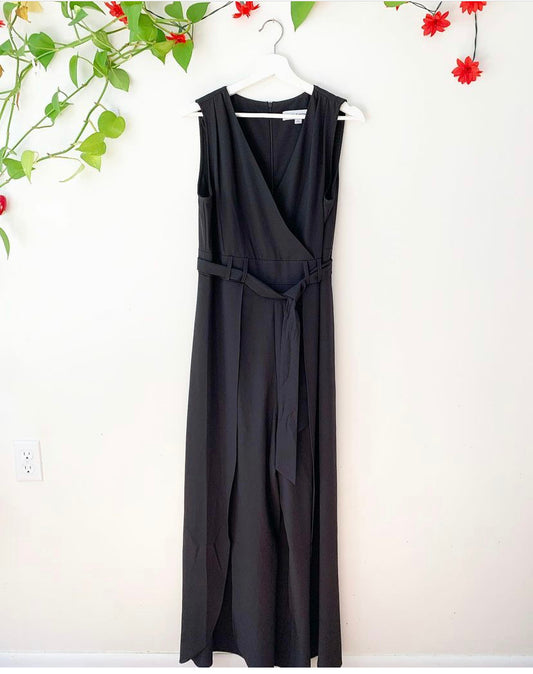 Emma & Michelle Black Belted Wide Split Leg Jumpsuit, Size 12