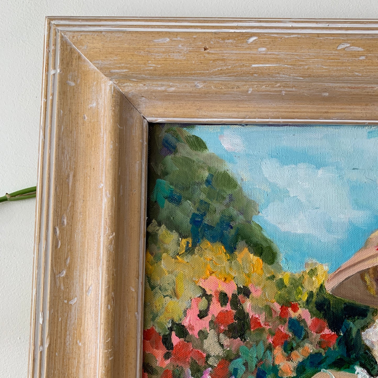 Vintage Painting Woman in Garden by J. Compoy