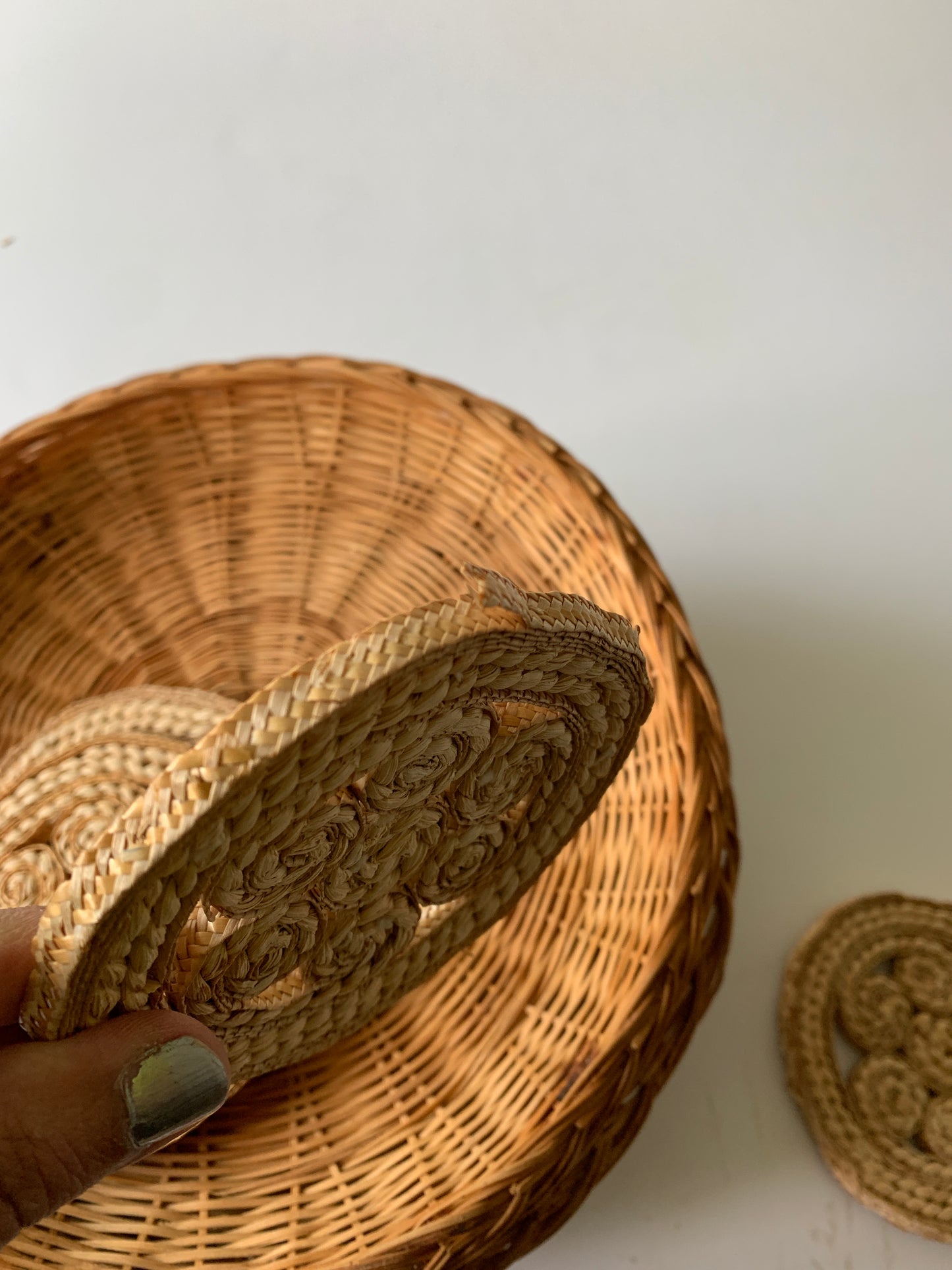 Bundle of 12 Boho Wicker Trivet Wall Baskets Gallery Wall Rattan