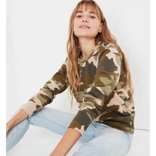 Madewell Mile(s) Green Camo Print Crew Neck Sweatshirt, Size XXL