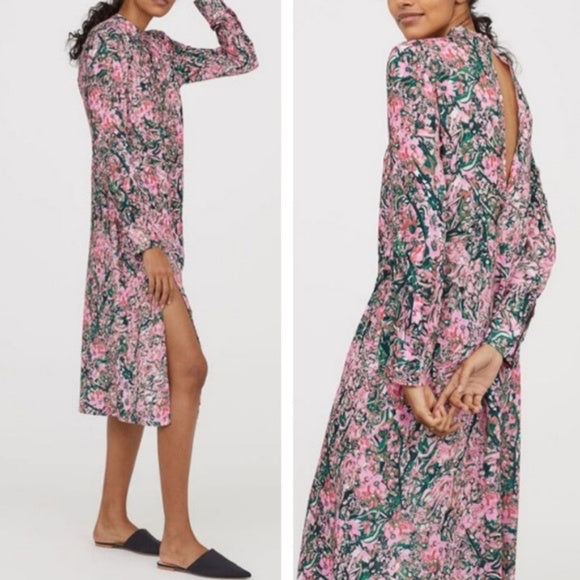 H&M Pink Multicolor Floral Backless Midi Dress 10