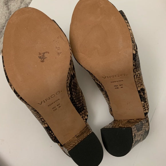 Vince Heath Snakeskin Embossed Leather Slides, Size 10