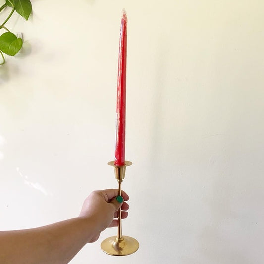 Vintage Mid-Century Modern Brass Candlesticks with Candles
