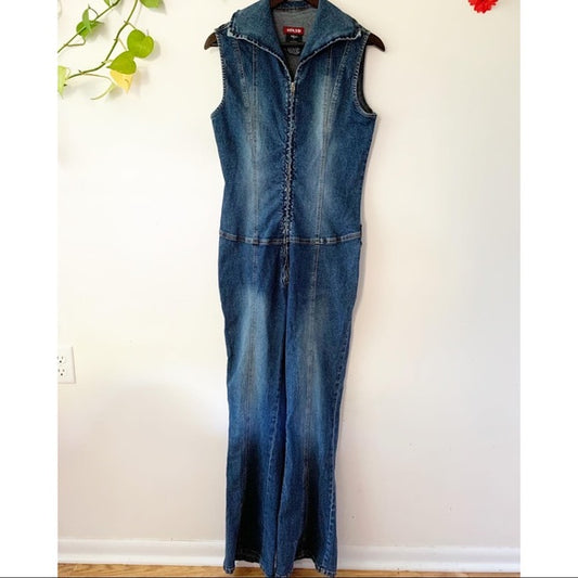 Vintage Solid Brand Blue Denim Jumpsuit, Size Large