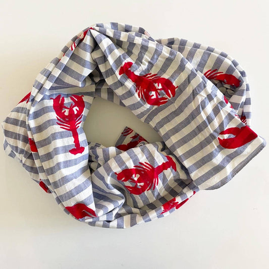 Talbots Red White Blue Stripe Lobster Print Scarf