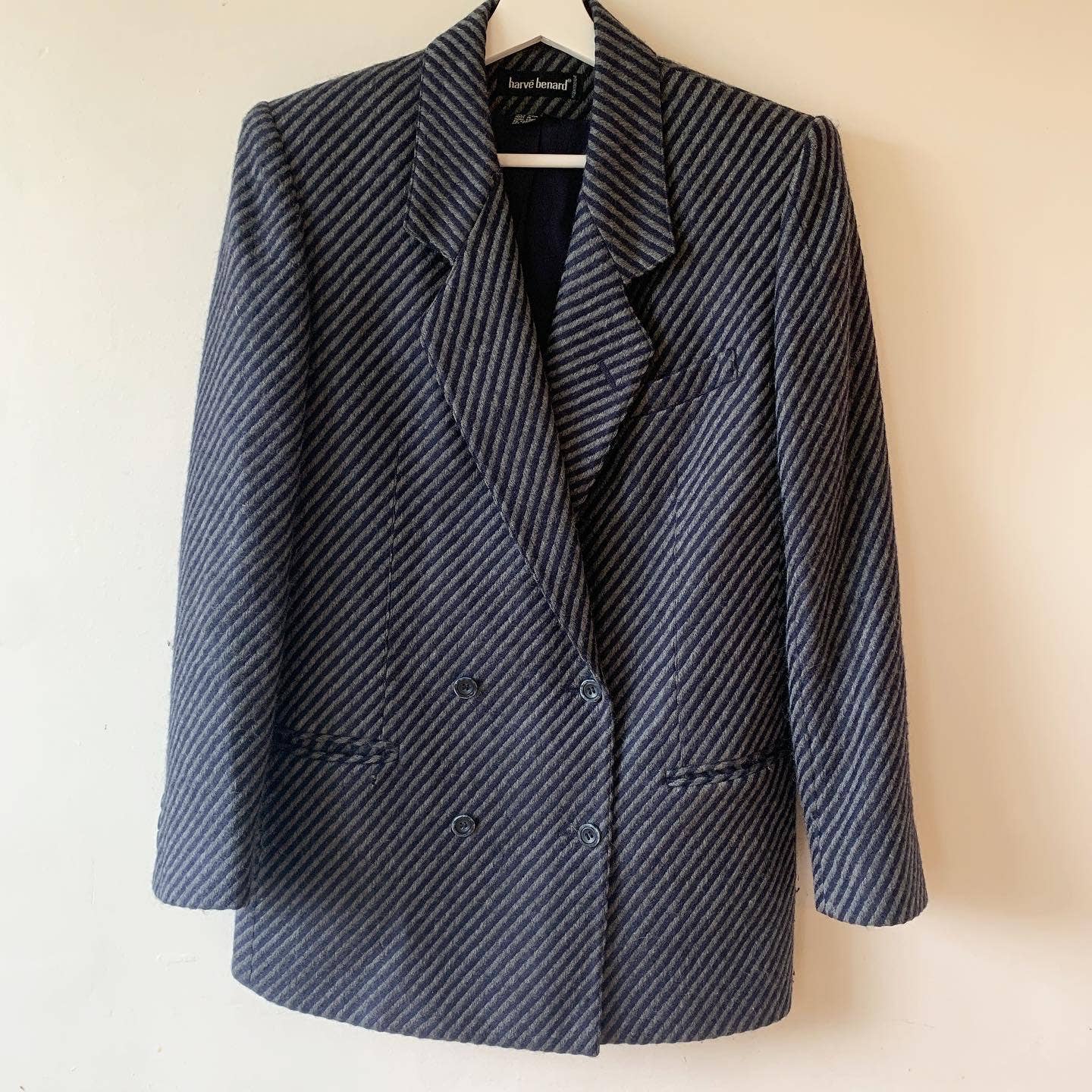 Vintage Harve Benard Navy Gray Stripe Wool Oversized Blazer