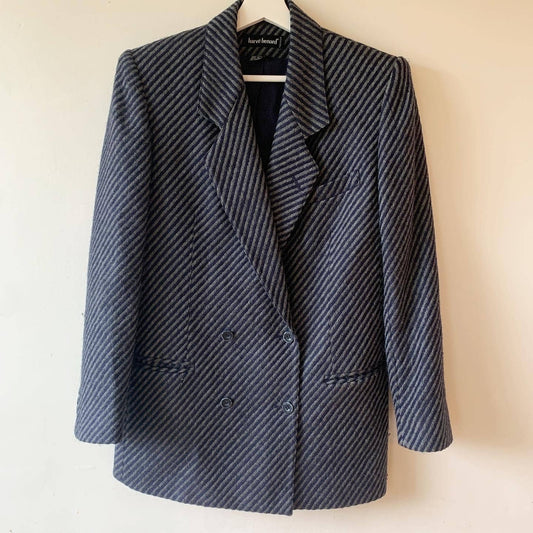 Vintage Harve Benard Navy Gray Stripe Wool Oversized Blazer